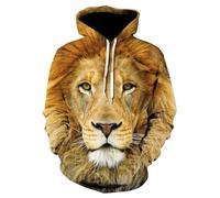 JIEDEDIAM Sweat à Capuche 3D pour Hommes et Femmes, Pull à la Mode, Style Hip Hop, Harajuku, Animal de la Savane Sauvage, Lion