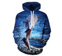 JIEDEDIAM Sweat-Shirt à Capuche pour Hommes et Femmes, Paysage Marin, Dauphin sautant en 3D, Pull à la Mode, Hip Hop, Harajuku, Streetwear