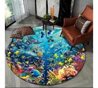 JIEDEDIAM Tapis Rond 3D Motif Dauphin et Tortue sous-Marine, Tapis de Sol pour Chambre à Coucher, Salon, canapé, Table, Maison, Chambre d'enfant, Tapis de Jeu