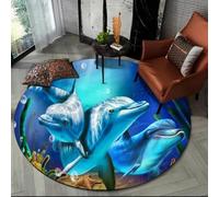 JIEDEDIAM Tapis Rond 3D Motif Dauphin et Tortue sous-Marine, Tapis de Sol pour Chambre à Coucher, Salon, canapé, Table, Maison, Chambre d'enfant, Tapis de Jeu