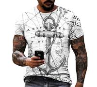 JIEDEDIAM Thème Nautique Ancre Impression 3D T-Shirt à la Mode pour Hommes été Style décontracté T-Shirt pour Hommes à Manches Courtes Haut Unisexe