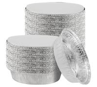 JIEHIN Lot de 100 Barquettes Aluminium Rondes de 18 cm avec Couvercle, 630 ML, Jetables, Plats en Aluminium Ronds Jetables, pour Petits Repas, Gâteaux, Tartes et Quiches