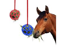 jiejack Balle de foin en forme de cheval - Jouet pour chevaux - Boule de foin suspendue - Ralentissement de l'alimentation - Jouet pour chèvres et moutons (rouge + bleu)