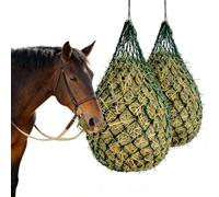 jiejack Lot de 2 filets à foin pour chevaux - Filet à foin à mailles fines - Grand pour une alimentation adaptée aux espèces - Améliore la digestion et les déplacements - Vert foncé