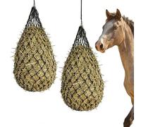 jiejack Lot de 2 filets à foin pour chevaux - Filet à foin à mailles fines - Grand pour une alimentation adaptée aux espèces - Améliore la digestion et les déplacements - Noir