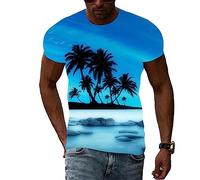 JIEMEIYA Blue Nature Palm Tree T-Shirt Hommes Femmes Imprimé 3D Manches Courtes