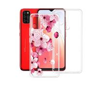 JIENI Coque pour Blackview A70 Pro (6.52"), Souple TPU Housse étuis Silicone Etui Back Case pour Blackview A70 Pro - Anti-Rayures - Deux Morceaux - Transparent + Fleurs fraîches