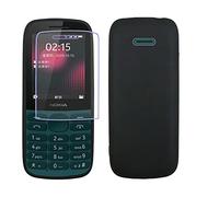 JIENI pour Nokia 215 4G (2.4") Coque Cover + Verre trempé Protecteur, Souple Black Housse Étuiss Silicone TPU Case + 9H Verre écran Film Protection - Clear