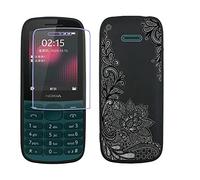 JIENI pour Nokia 215 4G (2.4") Coque Cover + Verre trempé Protecteur, Souple Black Housse Étuiss Silicone TPU Case + 9H Verre écran Film Protection - Rose Noire