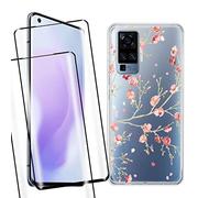 JIENI pour Vivo X51 5G (6.56") Coque Cover + 2 Pièces Verre Protecteur trempé, Souple Transparent Housse Étuis Silicone TPU Case + 9H Verre écran Film Protection - Le carthame