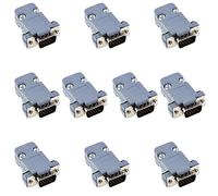 Jienk Lot de 10 connecteurs VGA mâle DB15 à 3 rangées de soudure, type D-SUB HD15 Port15 broches D Sub coupleurs avec capots en plastique, œillet de soulagement de traction et vis