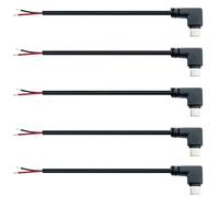 Jienk Lot de 5 câbles d'extension USB de type C 2 conducteurs à angle droit 25 cm 22 AWG 3 A 5 V 90 degrés USB-C mâle vers fil nu 2 broches pour bricolage