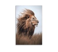 JIERUANYING Décoration murale artistique moderne à suspendre avec lion avec crinière soufflée au vent pour salon et étude, 20 x 30 cm
