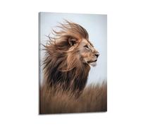 JIERUANYING Décoration murale artistique moderne à suspendre avec lion avec crinière soufflée au vent pour salon et étude, 60 x 90 cm