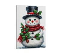 JIERUANYING Décoration murale vintage avec illustration de bonhomme de neige avec houx, décoration festive pour salon et chambre à coucher, décoration murale artistique moderne à suspendre, 60 x 90 cm