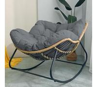 JIESOO Chaises Bascule for Adultes Coussin Rembourré Chaise Longue D'intérieur Surdimensionnée Rotin Cadre Métal Grands Supports, Chaises Patio D'extérieur Modernes(Dark Grey)