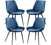 JIESOO Ensemble de 4 Chaises D'appoint Cuir PU,Chaise Cuisine Salle Manger Chaises Comptoir Salon Pieds Métal Robustes for Bureau, Salon, Salle Manger, Cuisine(Blue,Black Leg)