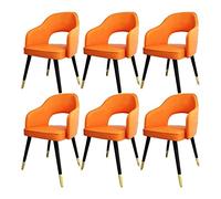 JIESOO Ensemble de 6 Fauteuils Salle Manger Salon Moderne,Chaises Salle Manger Cuisine,Chaises Bureau Salon,Sièges Cuir PU Style Médiéval, Pieds Métal(Orange Orange)