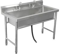 JIESOO Évier Utilitaire Autoportant Acier Inoxydable avec 2 Robinets, Grand Évier Cuisine Commercial Extérieur Une Cuve for Buanderie, Ferme, Restaurant(Deep 30CM,120x60x80cm)