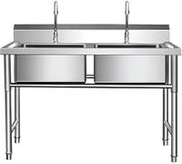 JIESOO Évier Utilitaire Commercial 2 Bacs,Acier Inoxydable Sur Pied For Buanderie, Restaurant, Cuisine, Extérieur(100x50x80cm)