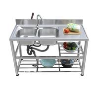 JIESOO Éviers Deux Cuves avec Égouttoir Évier Cuisine Autoportant Acier Inoxydable,Lavabo For Poste Travail Commercial(Left double basin)