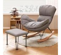 JIESOO Fauteuil Bascule D'intérieur Moderne Et Confortable Fauteuil Salon Rembourré Cuir Artificiel avec Coussin Épais for Lire Faire Sieste Chaises Salon(Gray,with Footstool)