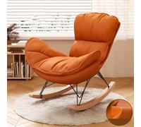 JIESOO Fauteuil Bascule Rose Moderne avec Repose-Pieds, Revêtu Similicuir Idéal Lire Et Faire Sieste Confortablement Meuble Salon avec Coussin Épais(Orange,No Footstool)
