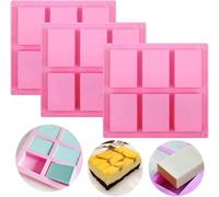 Jieunnxx Lot de 3 moules à savon à 6 compartiments faits à la main - Plateau à gâteau pour pâtisserie, moule à chocolat, moule à savon en silicone pour travaux manuels faits maison, bac à glace, rose
