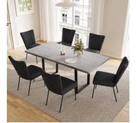 JIEXI Ensemble de salle à manger avec table à rallonges et 6 chaises, extensible de 130 à 170 cm (1 table et 6 chaises noires)