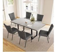 JIEXI Ensemble de salle à manger avec table à rallonges et 6 chaises, extensible de 130 à 170 cm (1 table et 6 chaises grises)