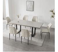 JIEXI Ensemble de salle à manger avec table à rallonges et 6 chaises (Table 130-170 cm + 6 chaises blanches)