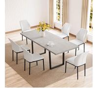 JIEXI Ensemble de salle à manger avec table à rallonges et 6 chaises (Table 130-170 cm + 6 chaises blanches)