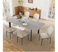 JIEXI Ensemble de salle à manger avec table à rallonges et 6 chaises (Table grise 160-200 cm + 6 chaises blanches)