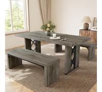 JIEXI Ensemble de table à manger 3 pièces pour 6 personnes, table de cuisine rectangulaire de 180 cm avec 2 bancs, meubles de salle à manger pour coin petit-déjeuner, cuisine et salle à manger