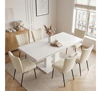JIEXI Ensemble de table à manger avec 6 chaises, 7 pièces avec chaise à dossier haut et table extensible, 180 x 80 x 76 cm, rectangulaire, avec 6 chaises de salle à manger pour cuisine, salle à manger