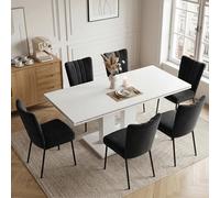JIEXI Ensemble de table à manger avec 6 chaises, 7 pièces avec chaise à dossier haut et table extensible, 180 x 80 x 76 cm, rectangulaire, avec 6 chaises de salle à manger pour cuisine, salle à manger