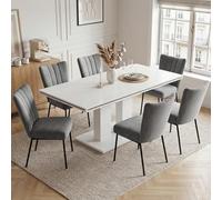 JIEXI Ensemble de table à manger avec 6 chaises, 7 pièces avec chaise à dossier haut et table extensible, 180 x 80 x 76 cm, rectangulaire, avec 6 chaises de salle à manger pour cuisine, salle à manger