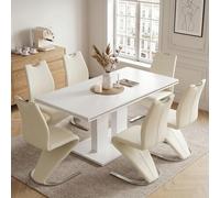 JIEXI Ensemble de table à manger avec 6 chaises, 7 pièces avec chaise à dossier haut et table extensible, 180 x 80 x 76 cm, rectangulaire, avec 6 chaises de salle à manger pour cuisine, salle à manger