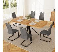 JIEXI Ensemble de table à manger avec 6 chaises extensibles, 7 pièces avec table de cuisine et chaises rembourrées, meubles de salle à manger pour cuisine, salle à manger, salon, aspect bois noir