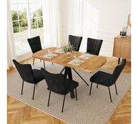 JIEXI Ensemble de table à manger avec 6 chaises extensibles, 7 pièces avec table de cuisine et chaises rembourrées, meubles de salle à manger pour cuisine, salle à manger, salon, aspect bois noir