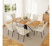 JIEXI Ensemble de table à manger avec 6 chaises extensibles, 7 pièces avec table de cuisine et chaises rembourrées, meubles de salle à manger pour cuisine, salle à manger, salon, aspect bois noir