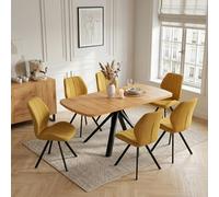 JIEXI Ensemble de table à manger avec 6 chaises extensibles, table de cuisine et chaises rembourrées, meubles de salle à manger pour cuisine, salle à manger, cuisine, salon, aspect bois noir