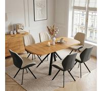 JIEXI Ensemble de table à manger avec 6 chaises extensibles, table de cuisine et chaises rembourrées, meubles de salle à manger pour cuisine, salle à manger, cuisine, salon, aspect bois noir