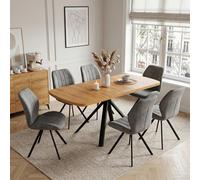 JIEXI Ensemble de table à manger avec 6 chaises extensibles, table de cuisine et chaises rembourrées, meubles de salle à manger pour cuisine, salle à manger, cuisine, salon, aspect bois noir