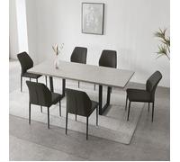 JIEXI Ensemble de table à manger moderne pour 6 à 8 personnes, table à manger extensible (table extensible + 6 chaises noires)