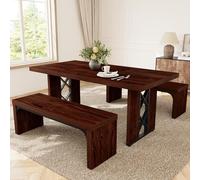 JIEXI Ensemble de table à manger rectangulaire 3 pièces pour 6 personnes, 180 cm, avec 2 bancs, table de cuisine pour cuisine, salle à manger, coin petit-déjeuner et coin repas