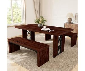 JIEXI Ensemble de table à manger rectangulaire 3 pièces pour 6 personnes, 180 cm, avec 2 bancs, table de cuisine pour cuisine, salle à manger, coin petit-déjeuner et coin repas