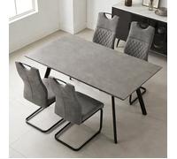 JIEXI Ensemble de table de salle à manger moderne avec 4 chaises rembourrées, table de cuisine de 120 cm, style industriel