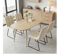 JIEXI Ensemble de table de salle à manger moderne pour 4 personnes - Surface résistante en bois et 4 chaises en forme de U (beige)