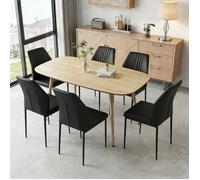 JIEXI Ensemble de table de salle à manger moderne pour 6 personnes - Surface résistante en bois et 6 chaise de salle à manger Noir